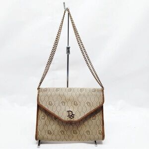 Vintage Christian Dior Beige and Brown Chain Shoulder Bag